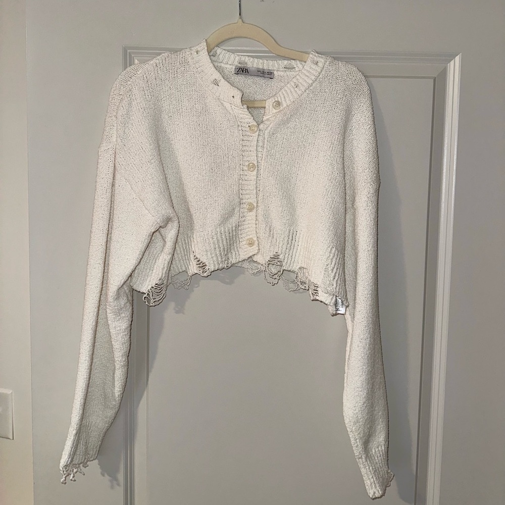 Zara Ribbed Cropped Knit Cardigan